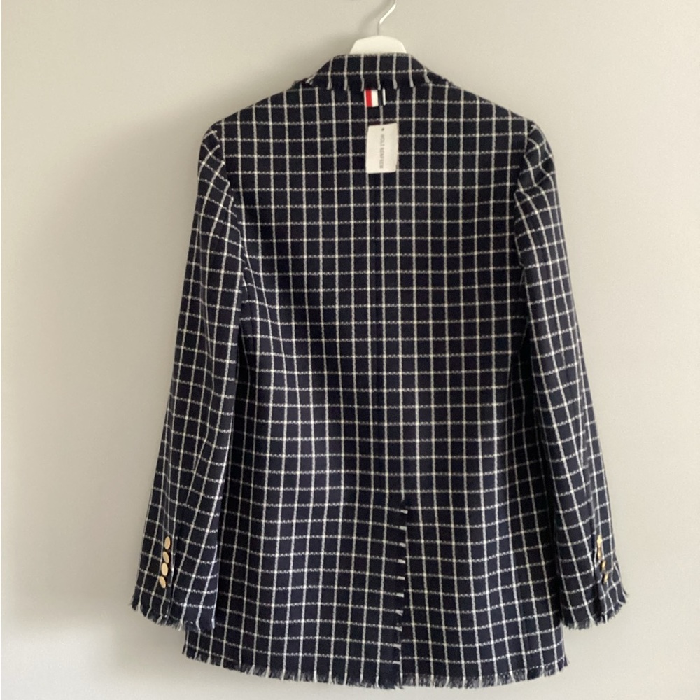 NWT Thom Browne Women’s Frayed Double-Breasted Wool Blazer, Size 40 - Picture 2 of 16